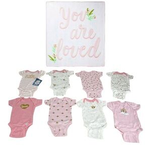 YOU ARE LOVED Muslin Swaddle Blanket NWOT
Pom Pom and Gerber preemie bodysuits